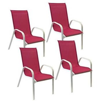 Conjunto de 4 sillas de textileno rosa y estructura de aluminio blanco