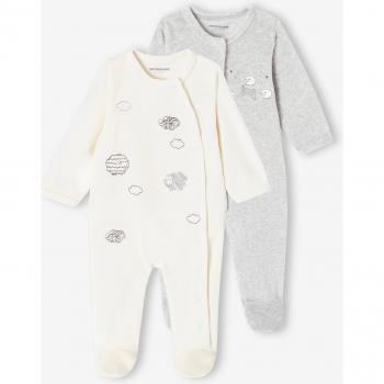 Lot de 2 combinaisons Moutons en velours bébé couleur jaune doux