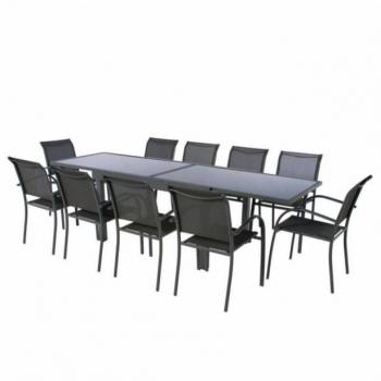 Pack de muebles de exterior: mesa y 10 sillas para jardín o terraza, aluminio, color gris