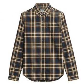Superdry Herren Baumwollhemd mit Vintage-Karomuster Bryce – Marine, XL, Langarm
