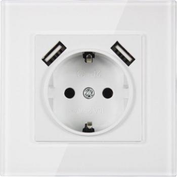 Chargeur mural USB 5V 2A double port acrylique blanc