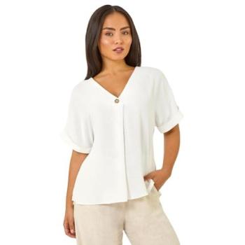 Women's Roman V-Neck Buttoned Top, 16, White
