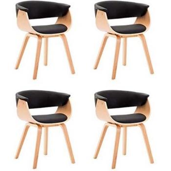 4 piezas de madera negro plegado sillas de comedor y cuero