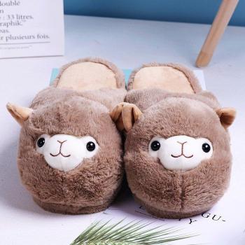 Zapatillas de casa para toda la familia, diseño de alpaca, colores marrón y rosa