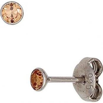 Runde Ohrstecker aus 925 Sterling Silber mit rhodinierter Oberfläche und 2 Zirkonia in Champagner
