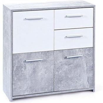 Commode PEGANE Décor Béton et Blanc