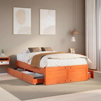 Massivholzbett mit Schubladen 135x190 cm Braun – ohne Matratze