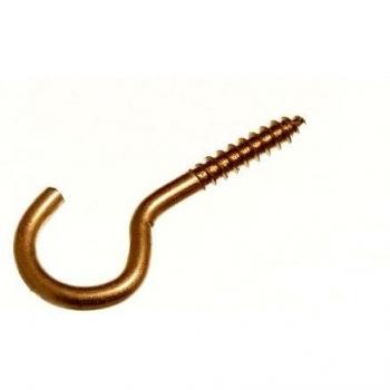 Pack of 100 Brass-Plated Steel Hook Screws – 60 mm × 10 mm (4.2 mm Dia.)