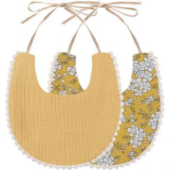 Double-Sided Baby Bib with Vintage Floral Design and Tassels