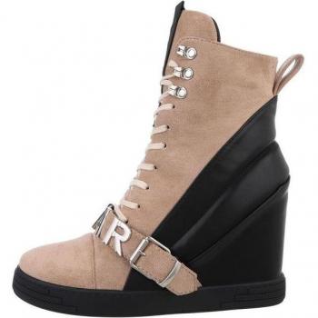 Ital-Design Damen Wedge Stiefeletten Hellbraun