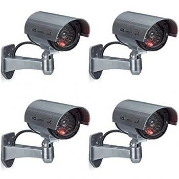 Fausse caméra de surveillance LED grise, pack de 4