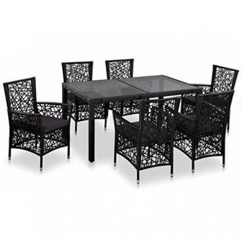 7-tlg. Essgruppe Garten Poly Rattan Schwarz
