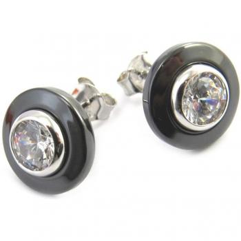 N2996 Sissi Silver Earrings – White & Black Ceramic