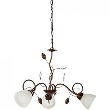 Sospensione Rustica 3xE14 Traditio Ruggine Coppe Vetro Bianco 70 cm Trio Lighting
