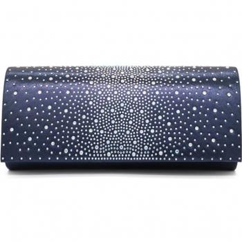 Women's Satin Clutch with Chain and Rhinestones
