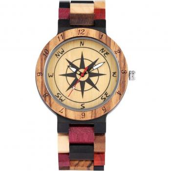 Montre à Quartz en bois avec cadran boussole pour Couple de luxe