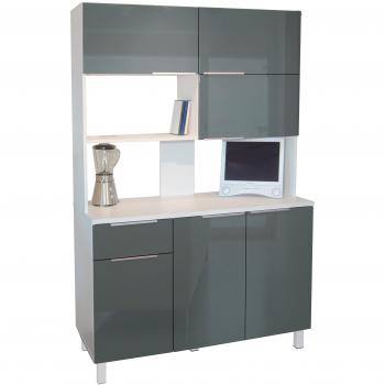 Buffet de Cuisine Berlioz Creations CB120G 6 Portes 1 Tiroir Gris Haute Brillance 120 x 46,5 x 190 cm