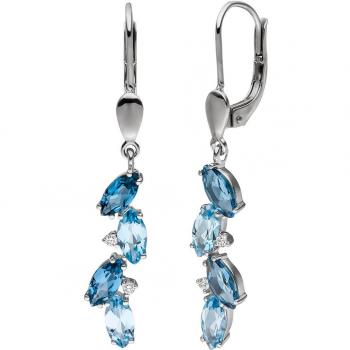 Jobo Ohrhänger 585 Gold Weißgold 4 Diamanten Brillanten 8 Blautopase hellblau blau