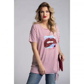 Plus Size Red Tie Hem Sequin Lips Knit Top, Women, Size 28/30