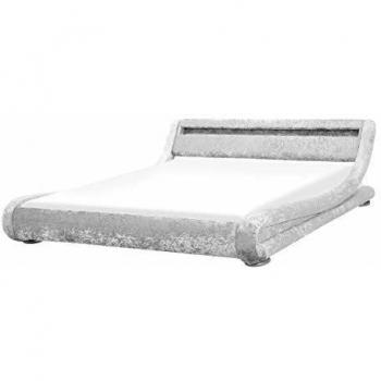 Lit Avignon 180 x 200 cm Velours Argenté avec LED