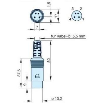 Hirschmann 930 015-517-1 4-Pin Grey DIN Connector Plug, Straight