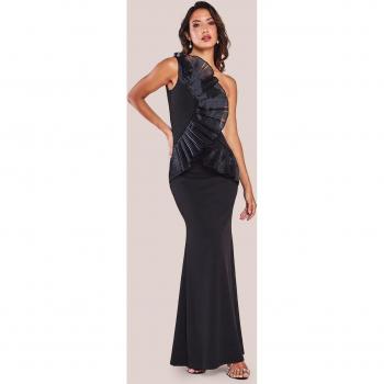 Chic Black One Shoulder Pleated Fan Dress