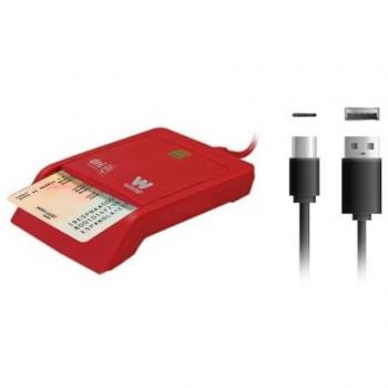 Lecteur de cartes à puce PE26‑199 Woxter – Adaptateur USB 2.0, couleur rouge, indicateur LED