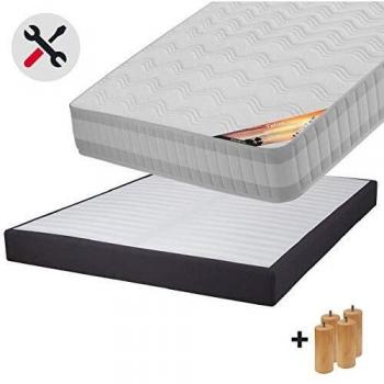 Pack Sommeil Tahiti 160x200 + Sommier Démontable + Pieds en Bois