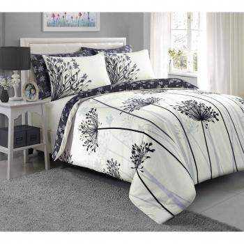 Sleepdown Meadow Grey Black Floral Reversible Bedding Set