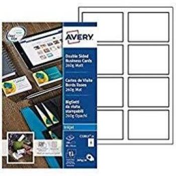 Lot de 200 cartes de visite AVERY 260 g blanc à bords lisses
