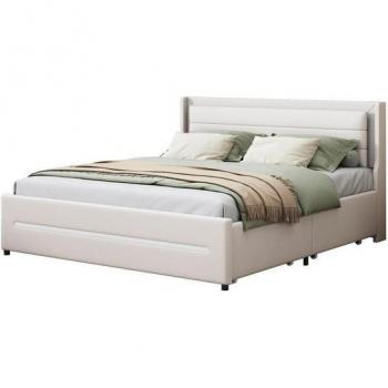 Coque-lit KoDise Lin Gris, Lit Adultes 160x200 cm – Chargeur Intégré