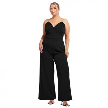 Yours Curve – Schwarzer Jumpsuit mit Korsett-Design