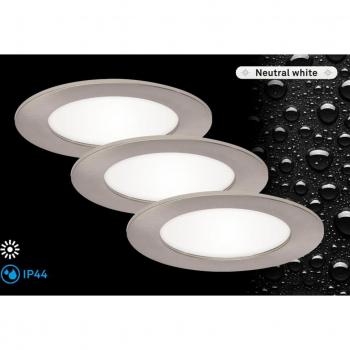Brilo LED Intérieur Flat‑In 7 W / 600 lm – Ensemble 3 pièces (IP44, nickel mat)