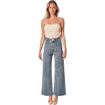 Jeans taille haute évasé bleu en coton stretch femme F.A.M. Paris Fauve