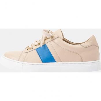 Beige Plus Size Nappa Leather Sneakers with Side Stripe by Ulla Popken