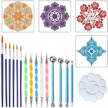 Mandala 20 pièces – Ensemble Peinture Pointilleuse et Pochoirs Artistiques