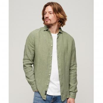 Herren Leinen-Langarmhemd in Grün von Superdry