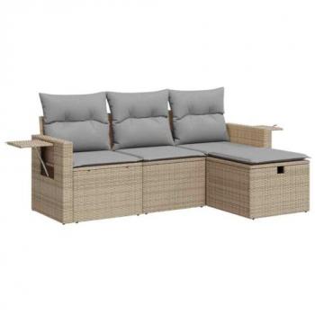 Set Divano Esterno 4 pz con Cuscini Beige in Polyrattan
