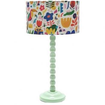 Kids' Sage Green Bobbins Table Lamp with LED Jungle Shade