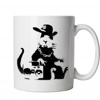 Vectorbomb 10oz Mug, White – Banksy Hip Hop Rat Graphic