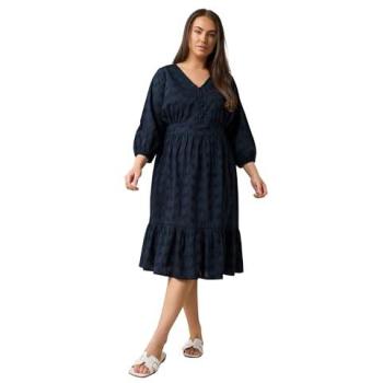 Evans Women's Dark Navy Embroidered Tiered Dress – 100% Cotton (Size 20)