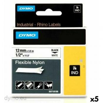 Dymo Rhino Nastro Laminato ID1-12 12 x 3,5 mm Nero Bianco Autoadesivo (5 Unità)