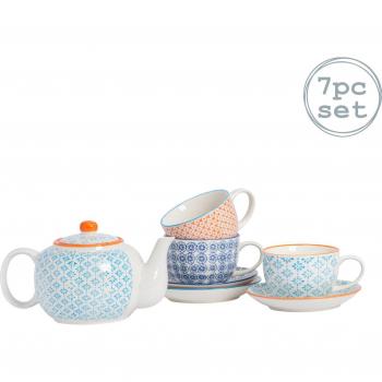 Nicola Spring 7 Piece Hand-Printed Teapot Cups & Saucers Set