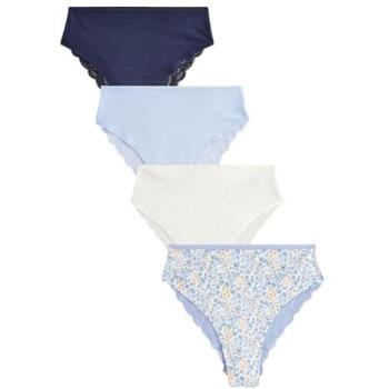 Ditsy Bleu Next, Taille Haute, Longue Cuisse, Pack de 4 Sous-Vêtements à Dentelle en Coton
