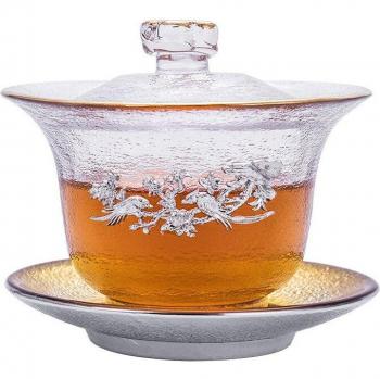 Premium Quality Pure Tin Gold Foil Plum Colored Tea Gaiwan with Heat Resistance