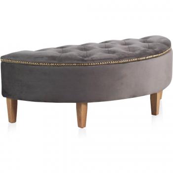 Banqueta de terciopelo gris con estructura de madera