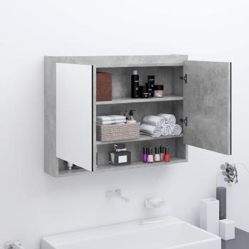 Armario de baño con espejo MDF Gris Hormigón, 80×15×60 cm
