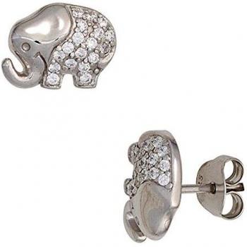 JOBO Kinder–Ohrkugeln „Elefant“ aus 925 Sterling Silber, rhodiniert, mit polierter Zirkonia