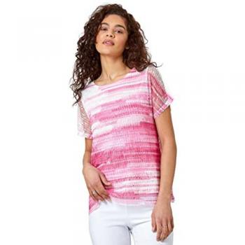 Roman Women's Pink Stripe Mesh Top – 20 UK
