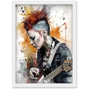 Artery8 Urban Rocker: Mohawked Girl Strumming a Guitart in White Frame